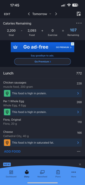 high protein lunch calories and ingredients on myfitnesspal