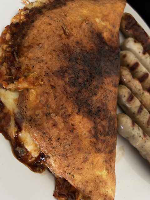 chicken sausages and cheese omelette - high protein meal with over 60 grams of protein