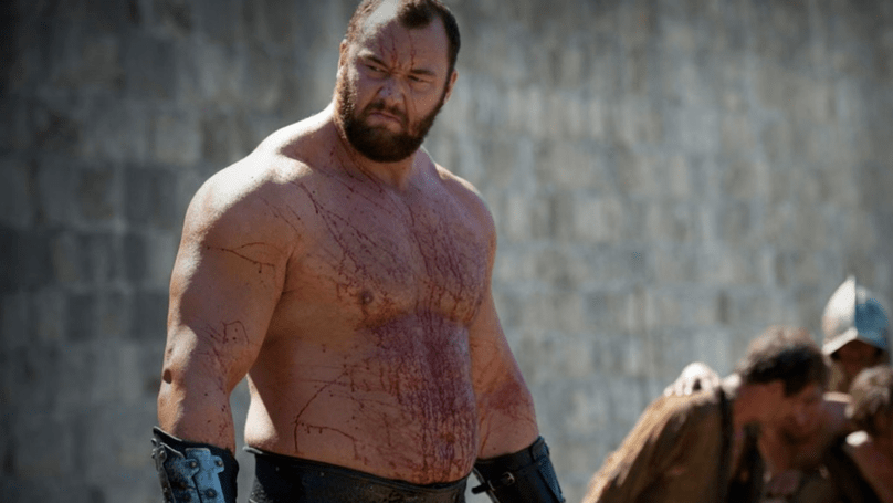 the mountain from game of thrones topless showing off his bulky physique