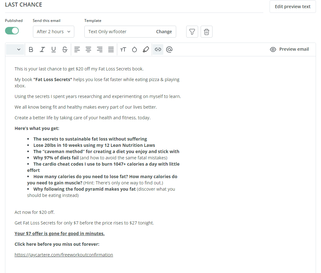 sales email copywriting template