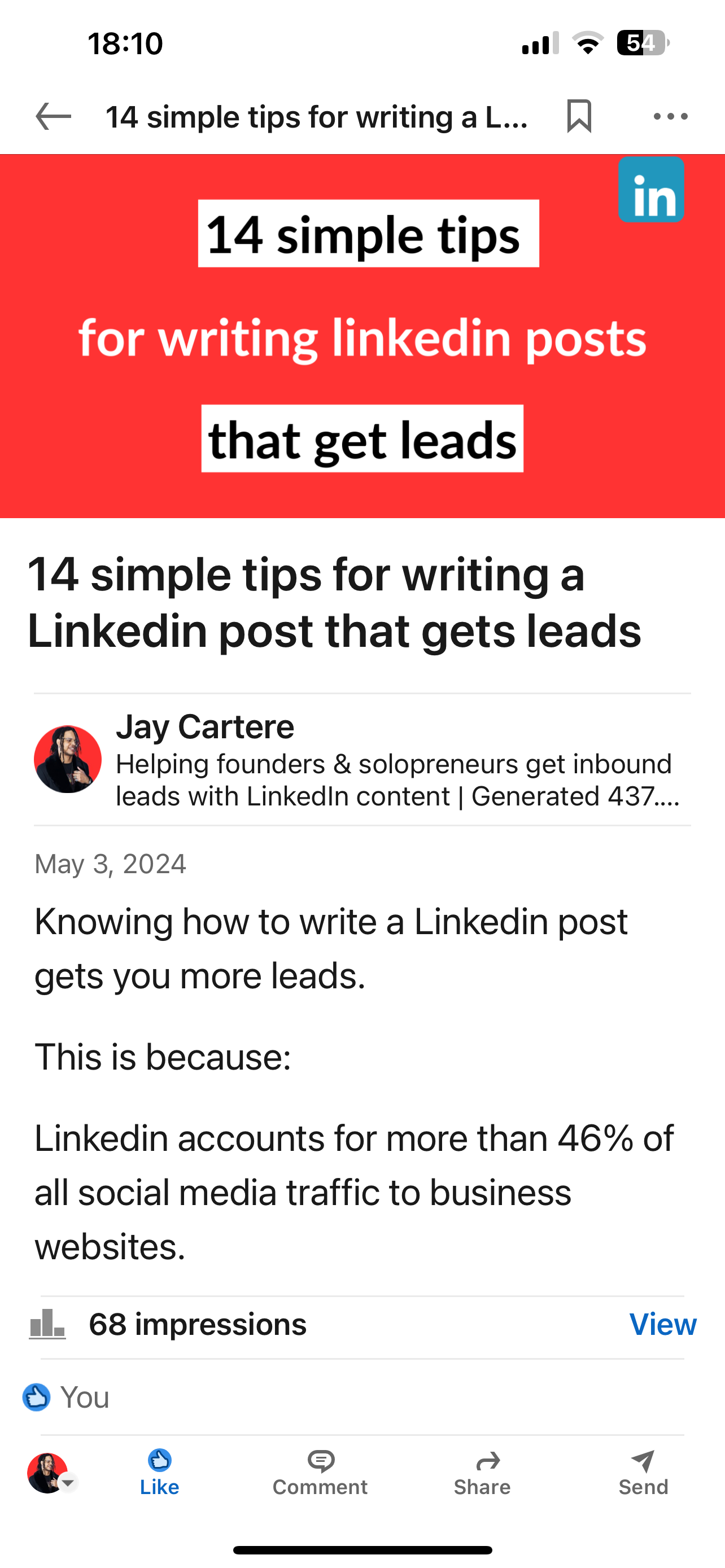 LinkedIn article example 2 how to use linkedin articles