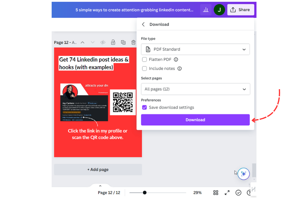 how to download a linkedin carousel in canva 2 how to download a PDF in canva