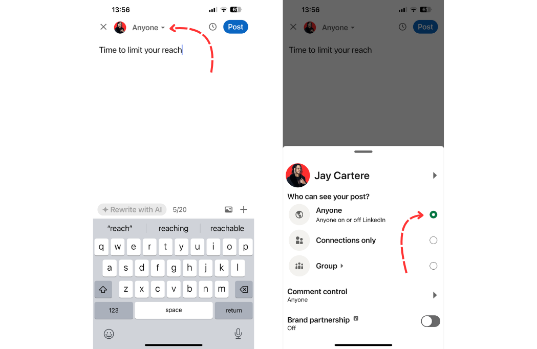 linkedin post privacy settings on mobile how to change audience for linkedin post on mobile