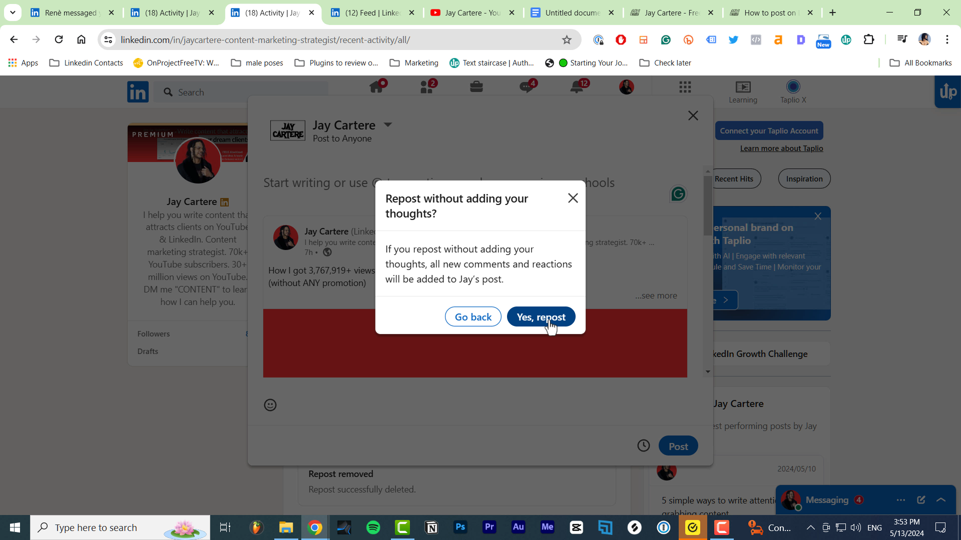 How to repost as a company page on Linkedin How to repost as a company page on Linkedin without thoughts