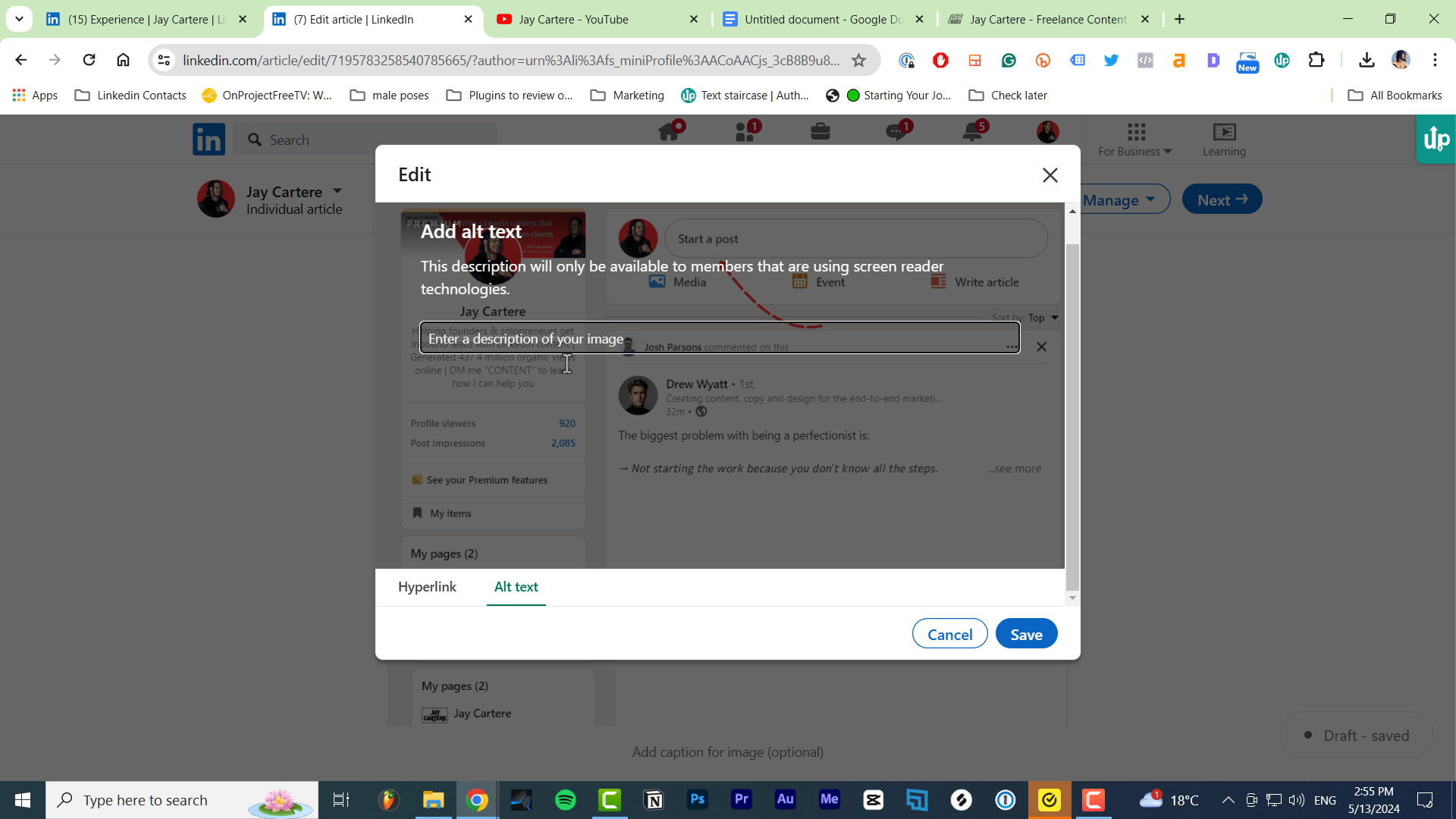 how to optimize your linkedin article for google where to add alt text to your images for Linkedin article