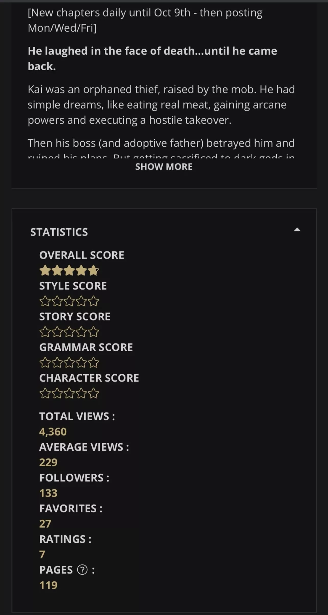 Royal road stats 15 days of posting book blurb writing service