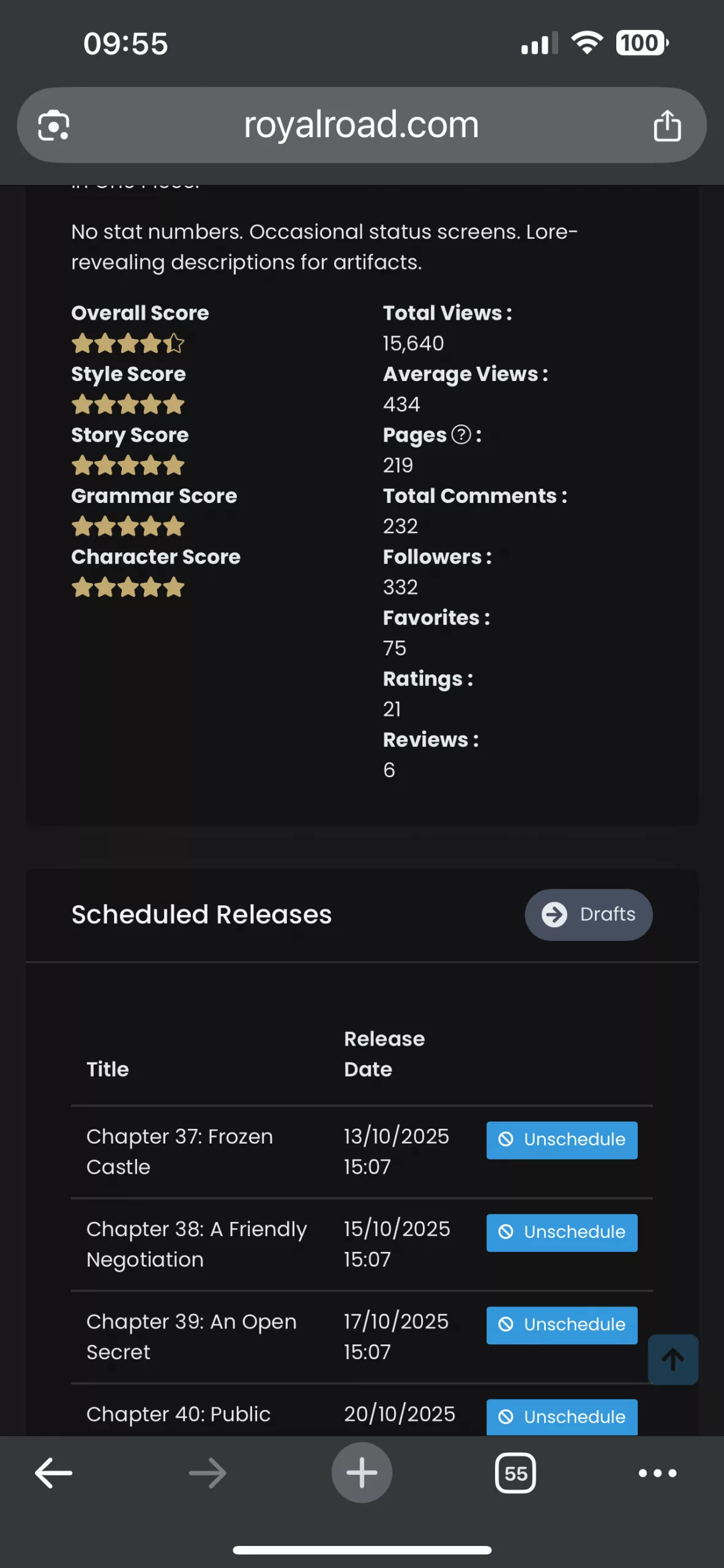 Royal road stats after 1 month and 1 week book blurb copywriting